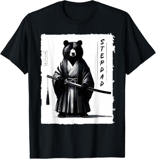 Stepdad Bear Samurai Ninja Japanese Ukiyo-e Warrior T-Shirt - T-Shirt | Black