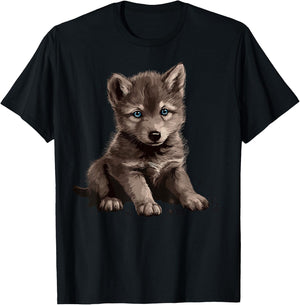 Wolves Blue Eyes Nature Pack Forest Cub Wolf T-Shirt - T-Shirt | Black