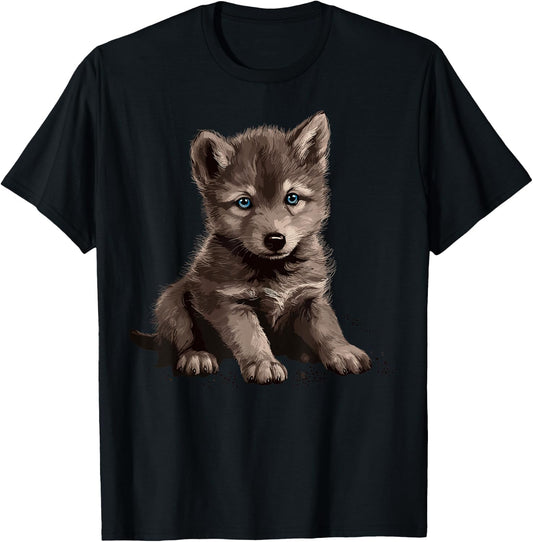 Wolves Blue Eyes Nature Pack Forest Cub Wolf T-Shirt - T-Shirt | Black