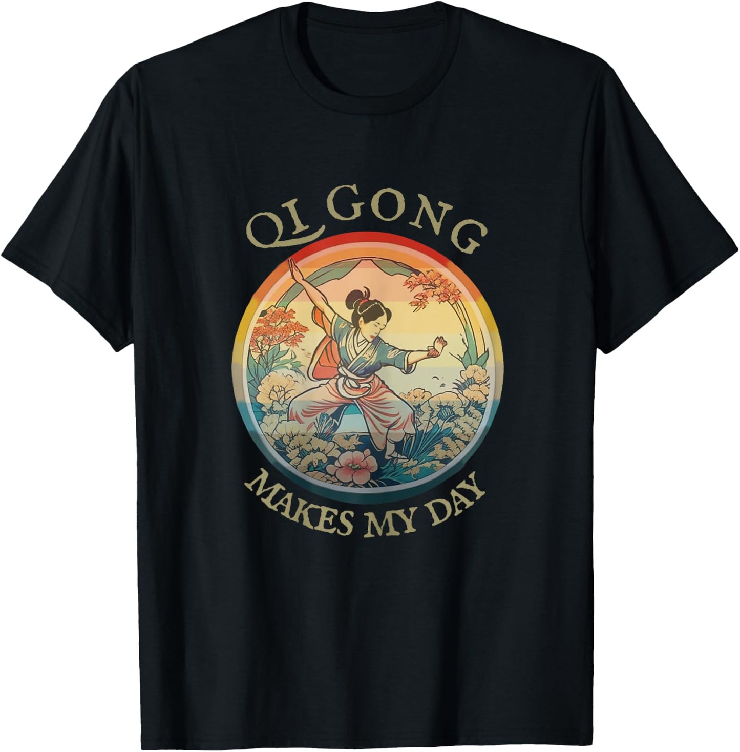 Women Qi Gong, Vintage historic Retro drawing, Harmony Flow T-Shirt - T-Shirt | Black
