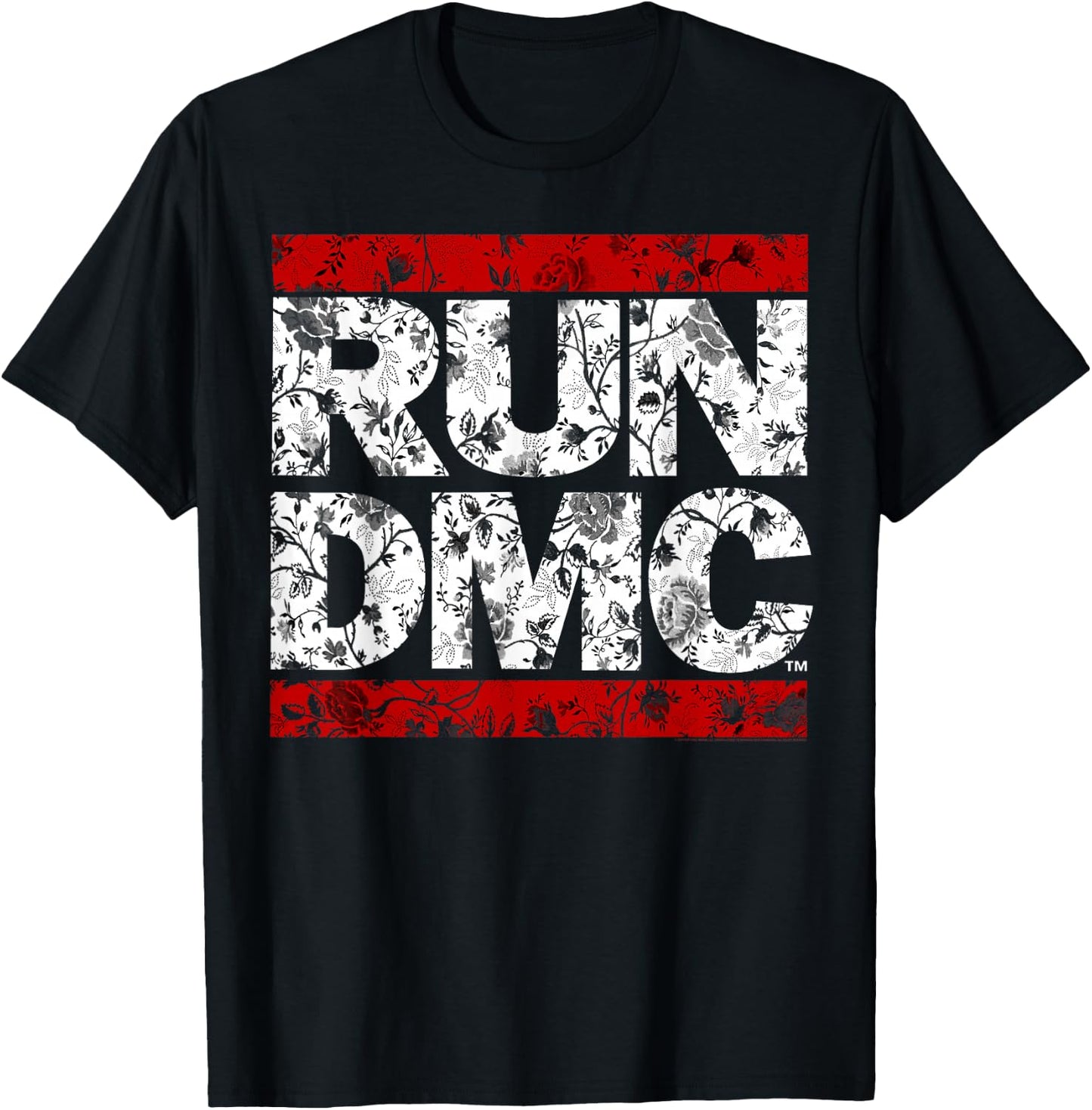 Run DMC Official Floral Red Logo , black T-Shirt - T-Shirt | Black