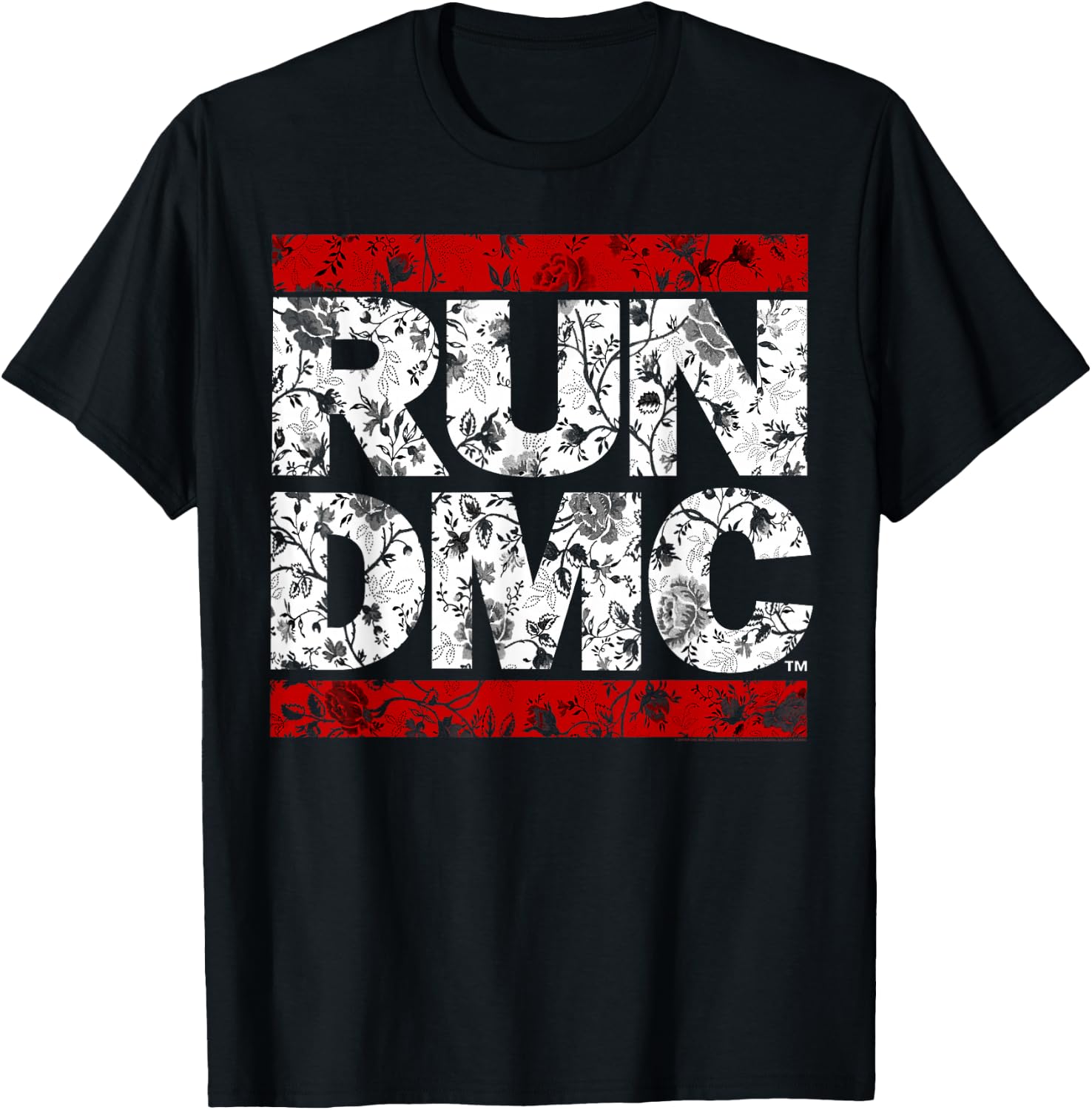 Run DMC Official Floral Red Logo , black T-Shirt - T-Shirt | Black