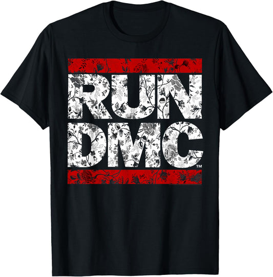 Run DMC Official Floral Red Logo , black T-Shirt - T-Shirt | Black