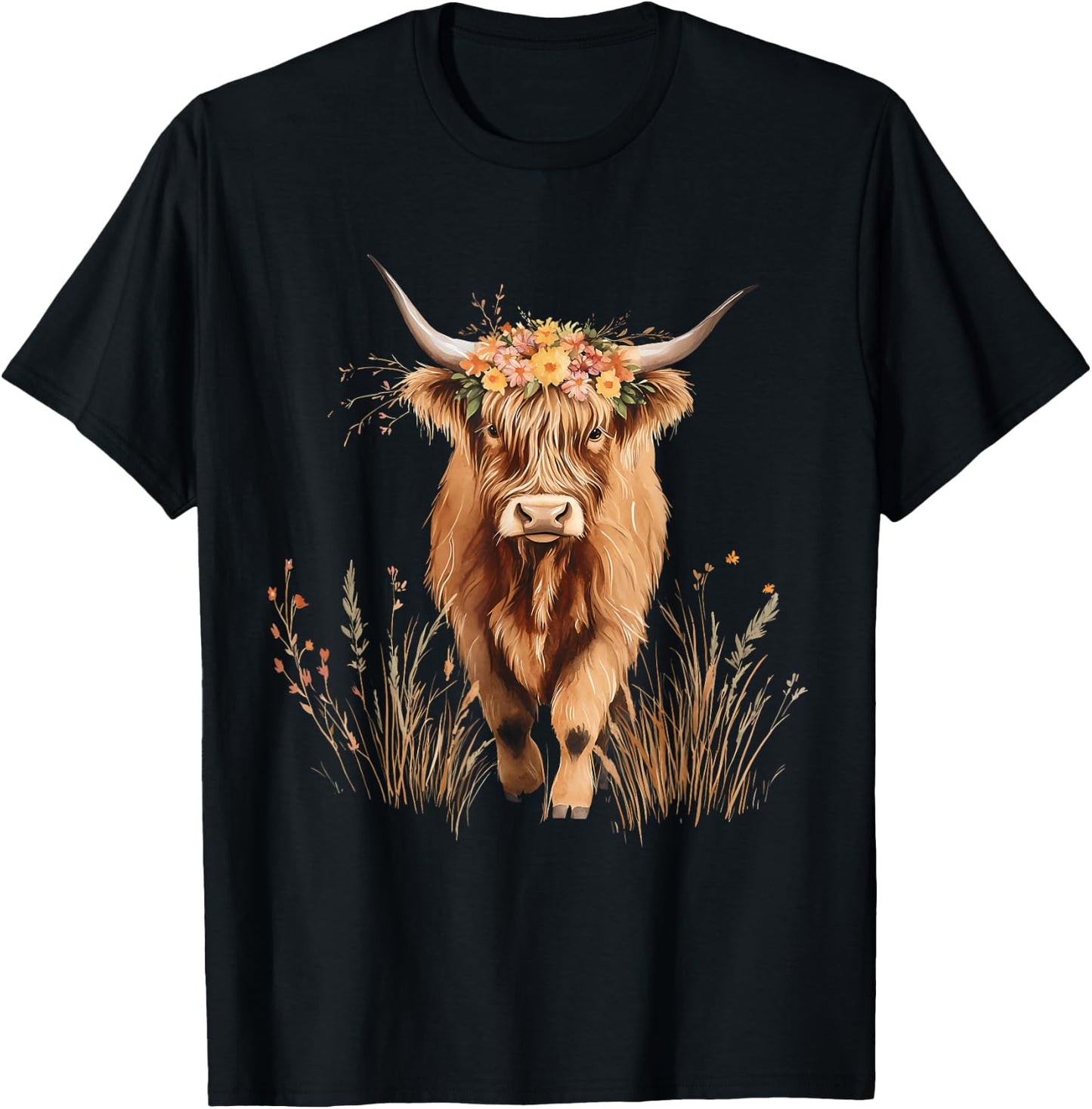 Scottish Highland Cow Messy Bun Scottish Highlander Cow T-Shirt - T-Shirt | Black