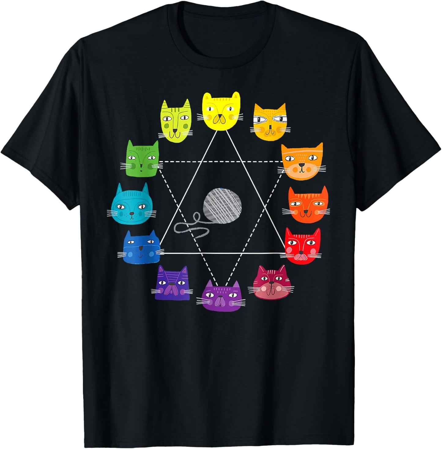 Cat Themed Artist Color Wheel Educational Art Teacher Small T-Shirt - T-Shirt | Black