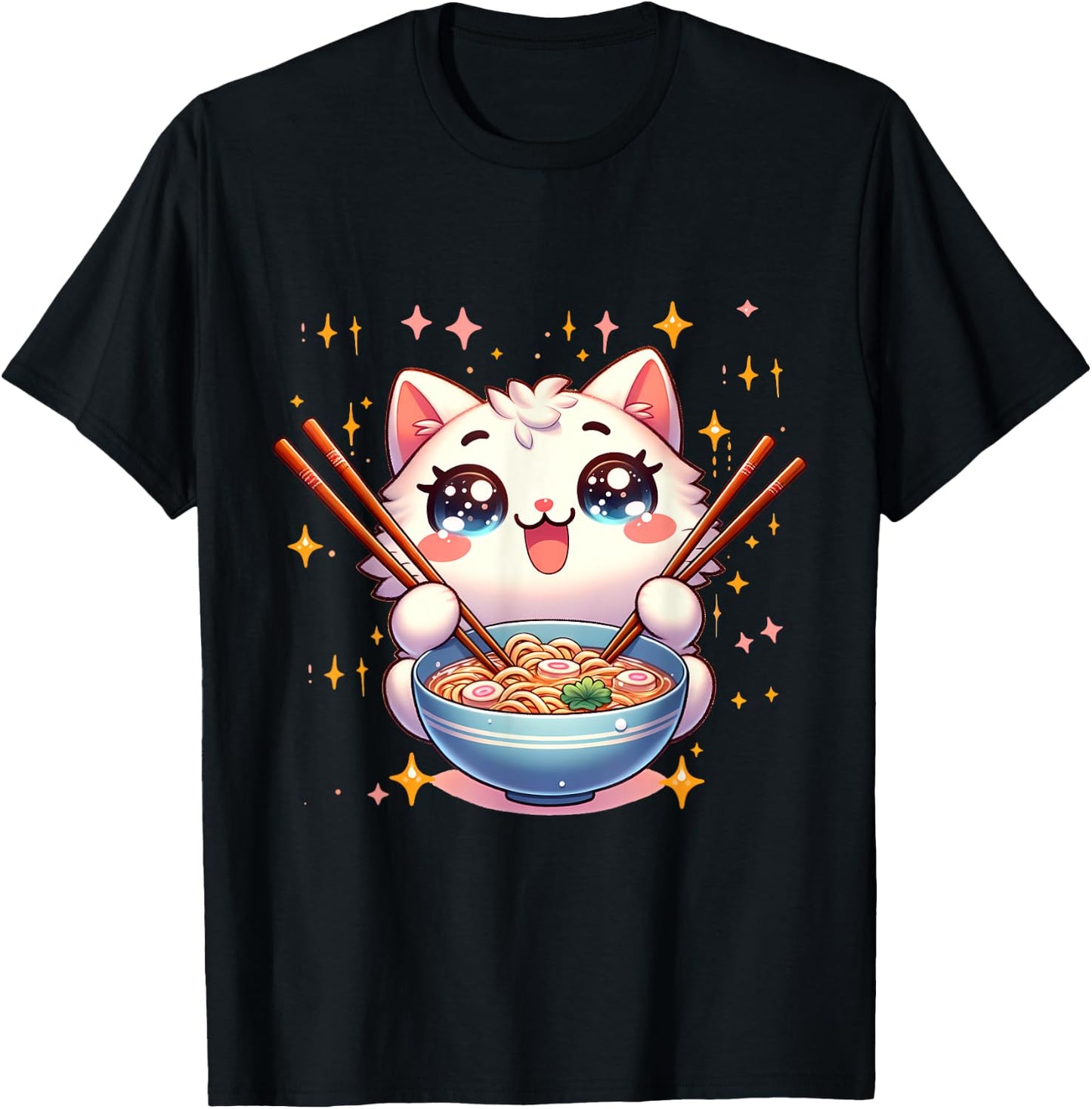 Katze Ramen Essen Nudeln Manga Anime Japanisch Kawaii Cute , black T-Shirt - T-Shirt | Black