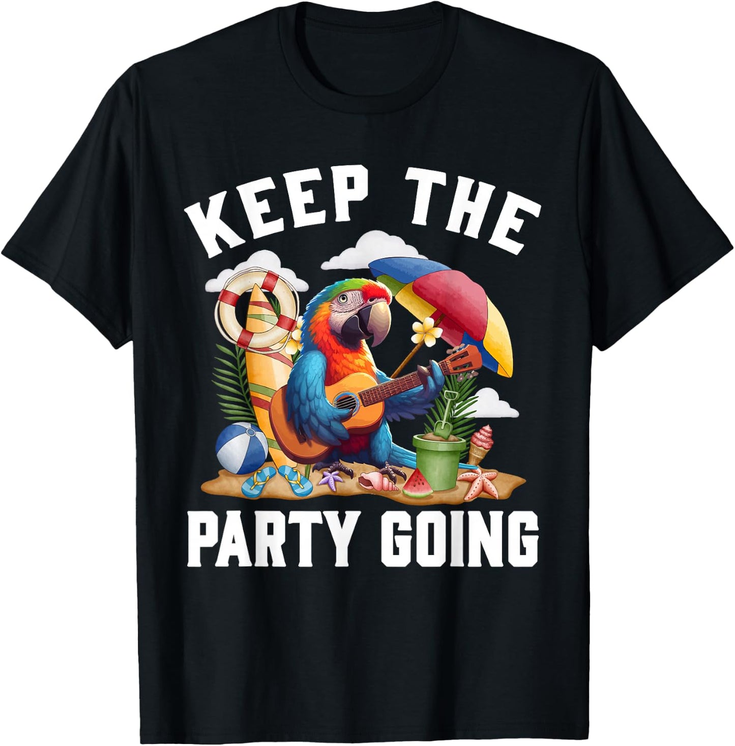 Keep the Party Going Funny Parrot Tribute , Small, Black T-Shirt - T-Shirt | Black