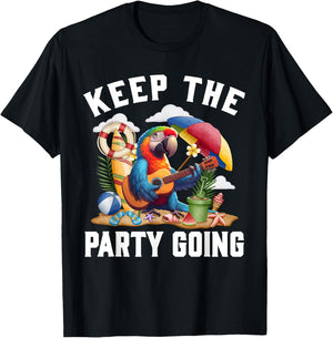 Keep the Party Going Funny Parrot Tribute , Small, Black T-Shirt - T-Shirt | Black