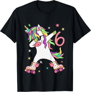 Children's Unicorn Birthday Decoration 6 Years, Birthday Girl 6 Years , black T-Shirt - T-Shirt | Black