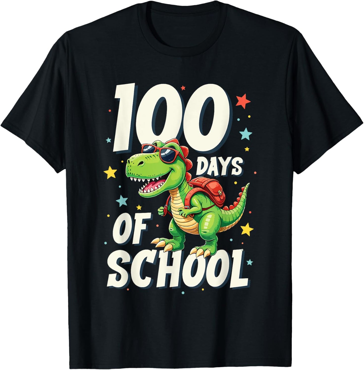 Trex Dino Kids Toddler Boys 100 Days Of School Dinosaur T-Shirt - T-Shirt | Black