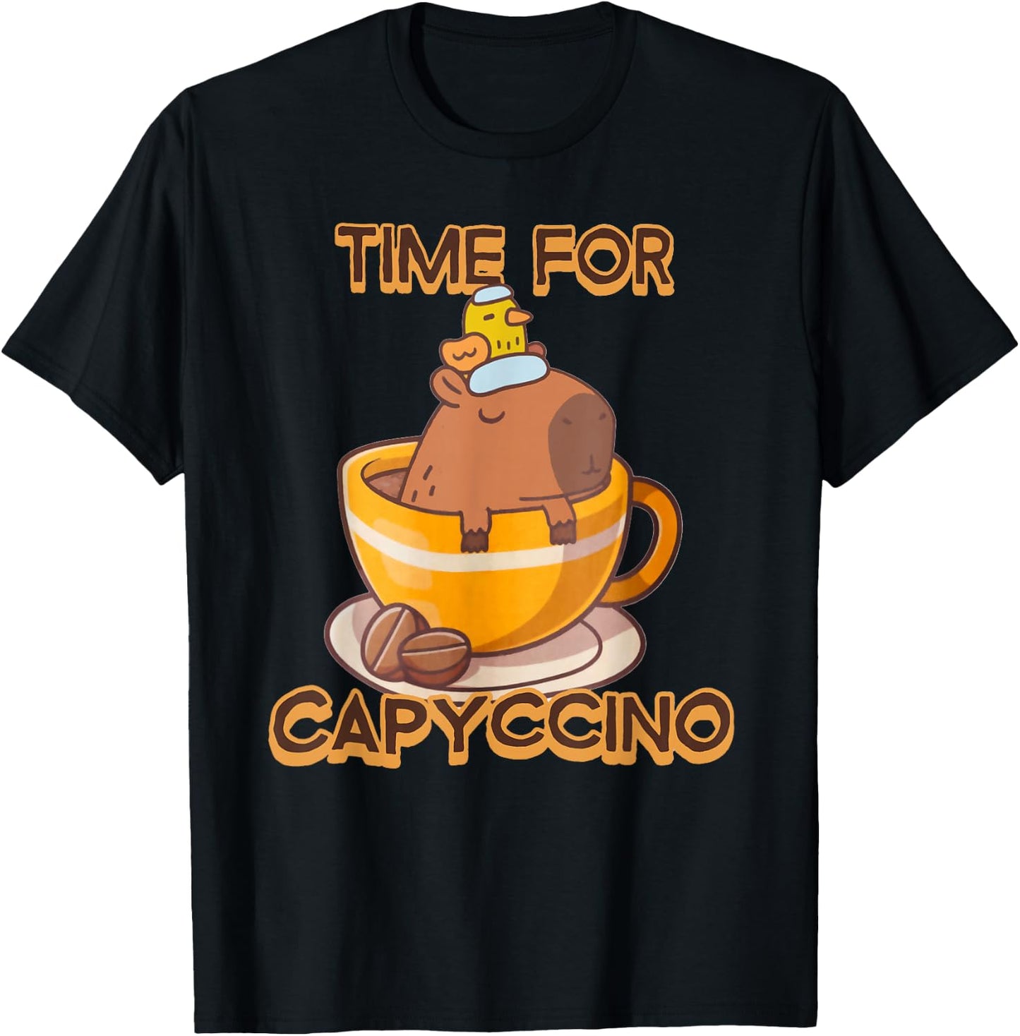 Time For Capyccino Funny Capybara Duck Coffee Rodent Lover T-Shirt - T-Shirt | Black