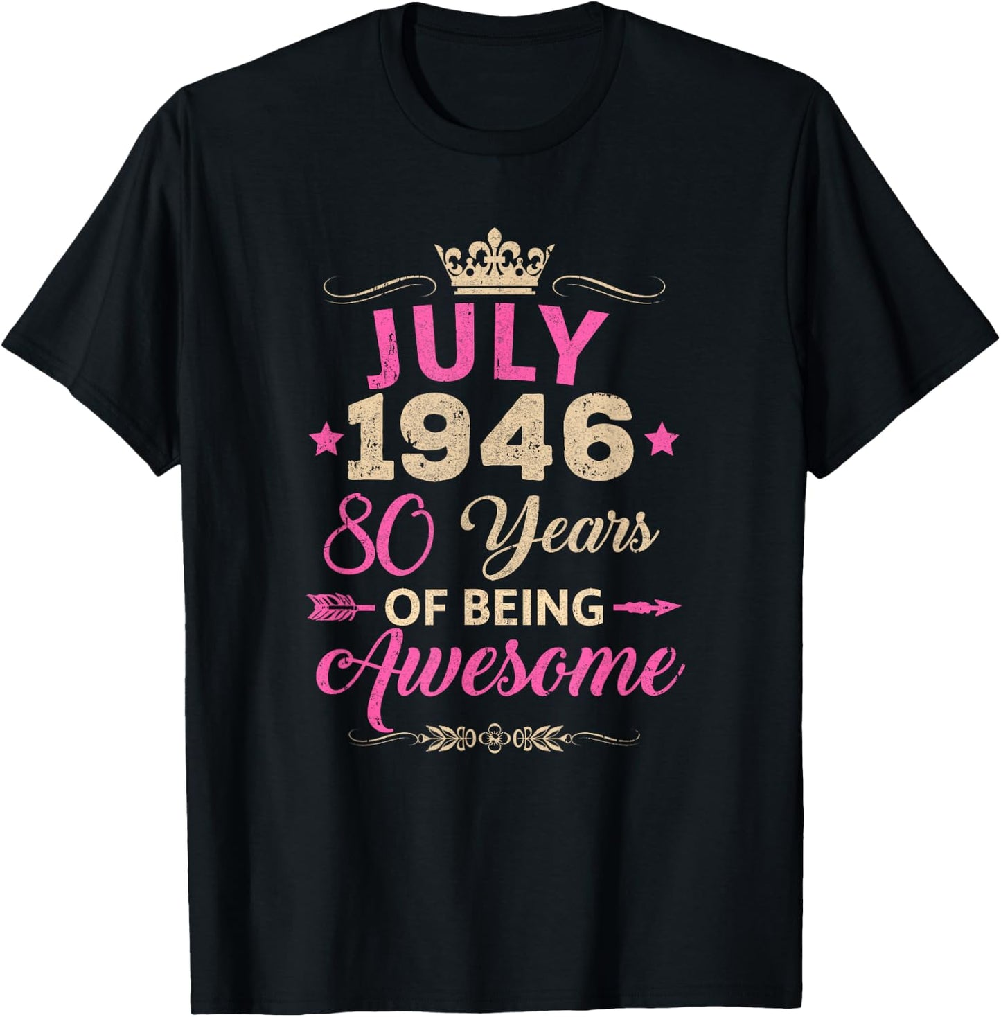July 1946 80 Years of Being Awesome Retro 80Th Birthday T-Shirt - T-Shirt | Black