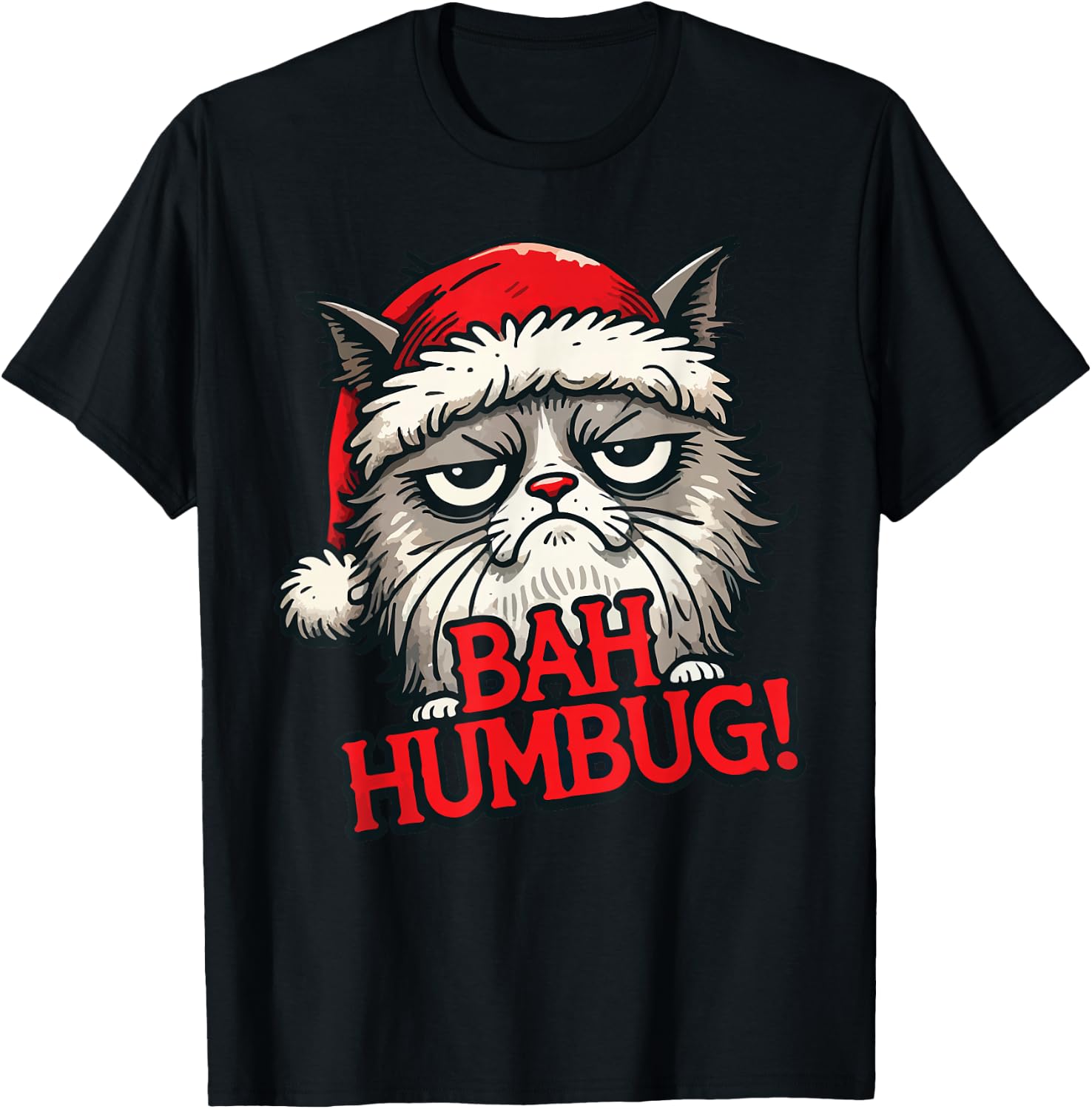 Bah Humbug Funny Bad Cat Christmas Hater Cat Lover Xmas T-Shirt - T-Shirt | Black