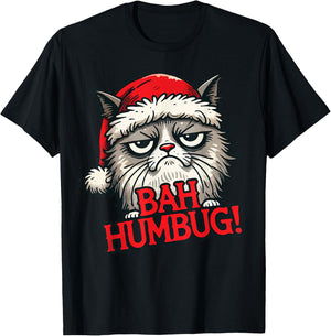 Bah Humbug Funny Bad Cat Christmas Hater Cat Lover Xmas T-Shirt - T-Shirt | Black
