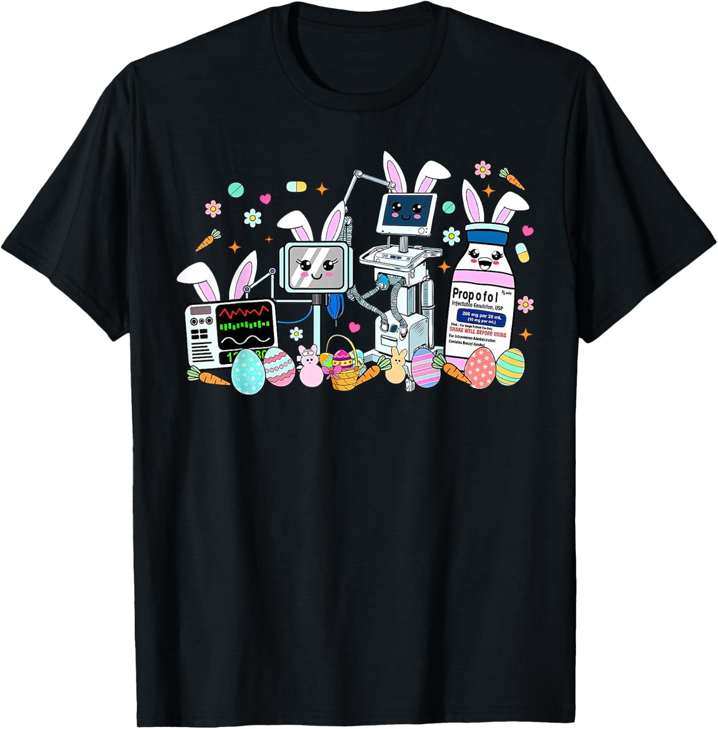 ICU Nurse Easter Day CRNA Nurse Pharmacology Bunny Nursing T-Shirt - T-Shirt | Black