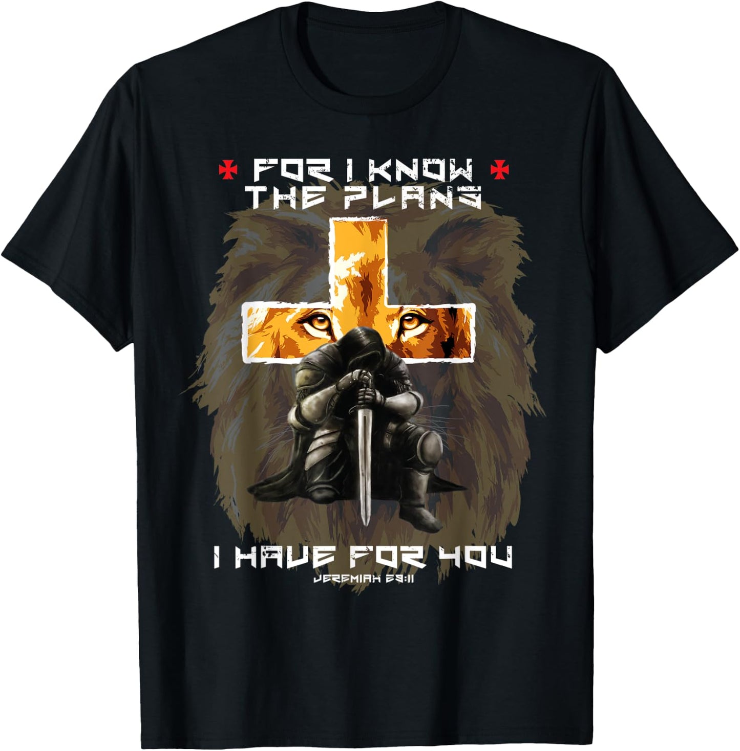 Jeremiah 29:11 Prayer Warrior Christian Cross Lion Graphic T-Shirt - T-Shirt | Black