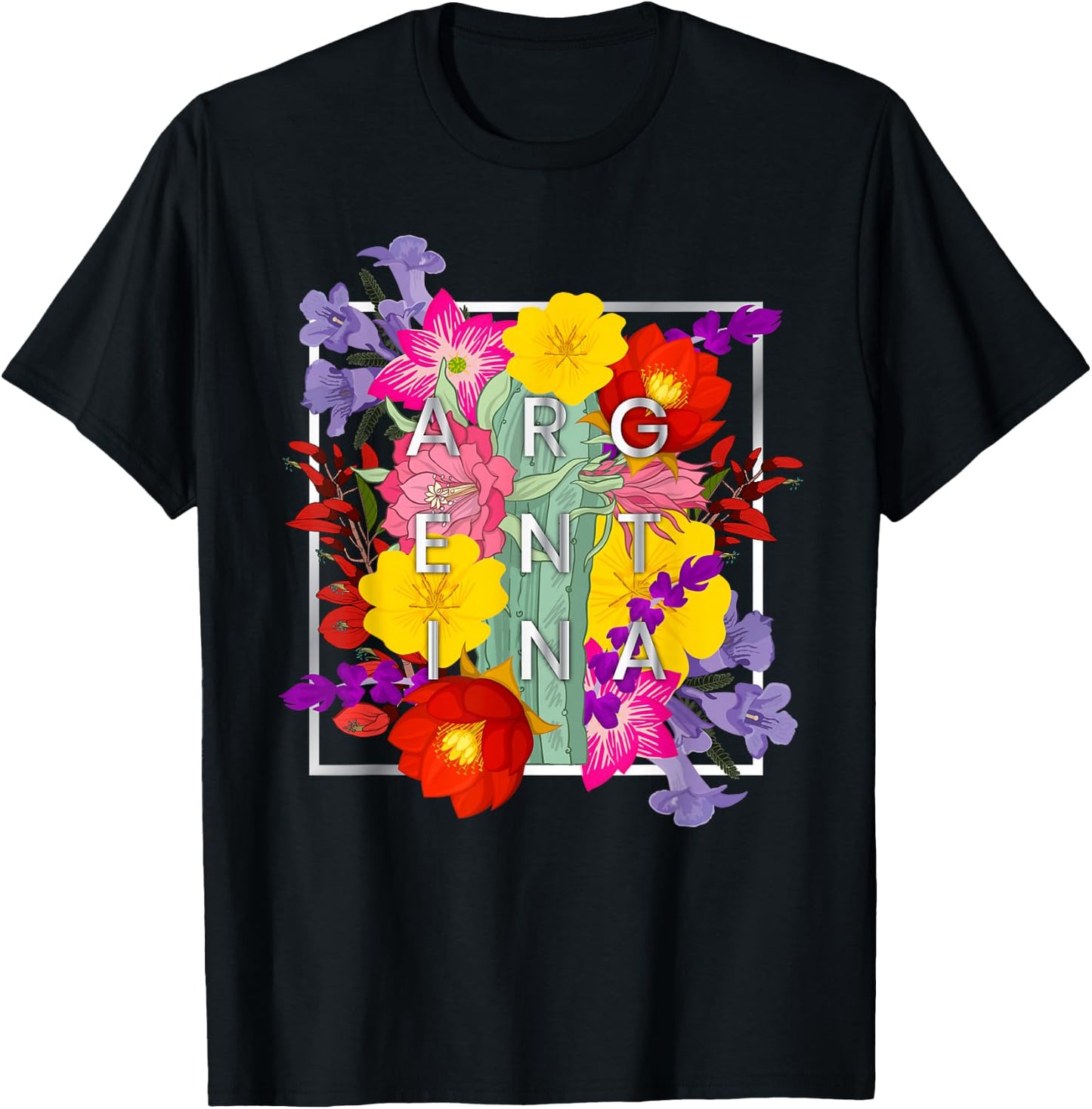 Flowers of Argentine Word Art - Argentine Pride T-Shirt - T-Shirt | Black