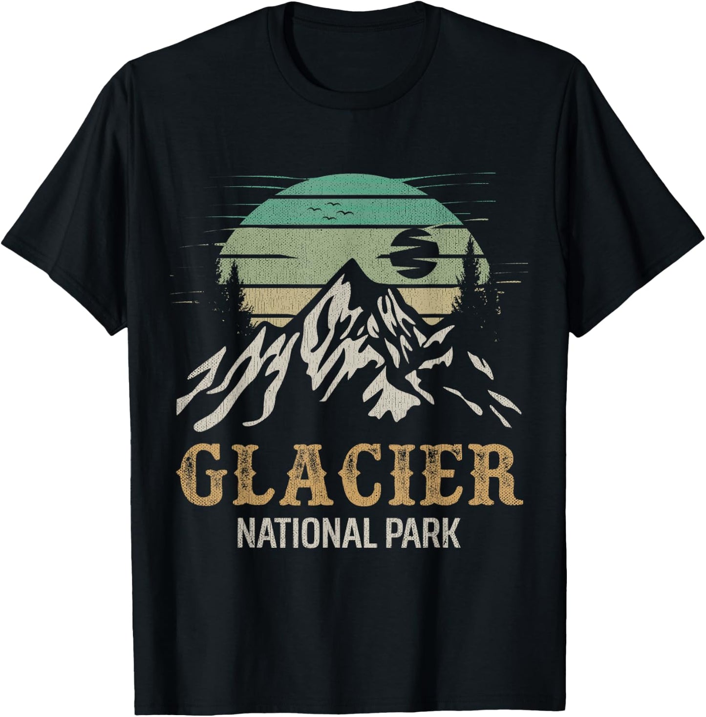 Glacier National Park Merchandise Retro Glacier Souvenirs T-Shirt - T-Shirt | Black