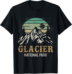 Glacier National Park Merchandise Retro Glacier Souvenirs T-Shirt - T-Shirt | Black