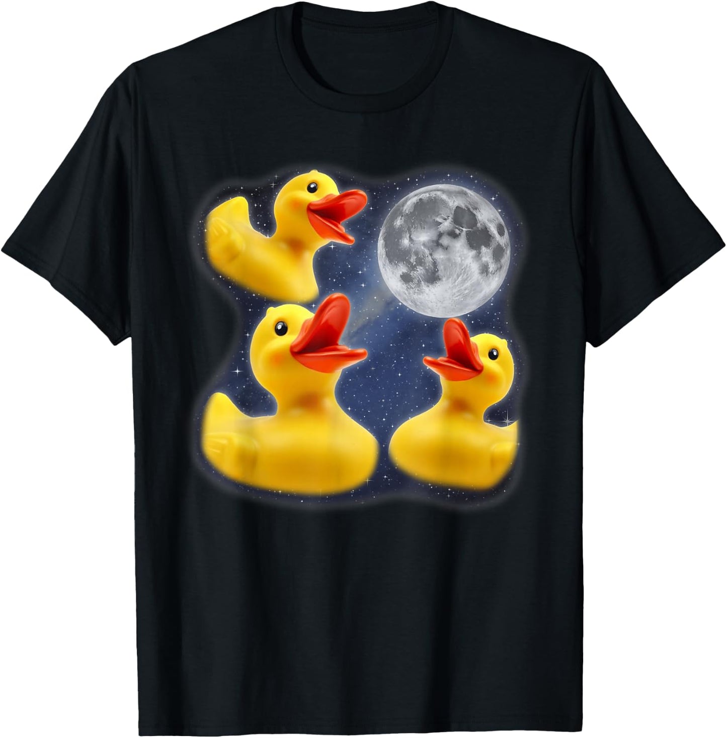 Three Rubber Duck Moon 3 Howling At Moon Funny Weird Cursed T-Shirt - T-Shirt | Black