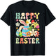 Happy Easter Bunny Rabbit Eggs Groovy Matching Easter Day T-Shirt - T-Shirt | Black