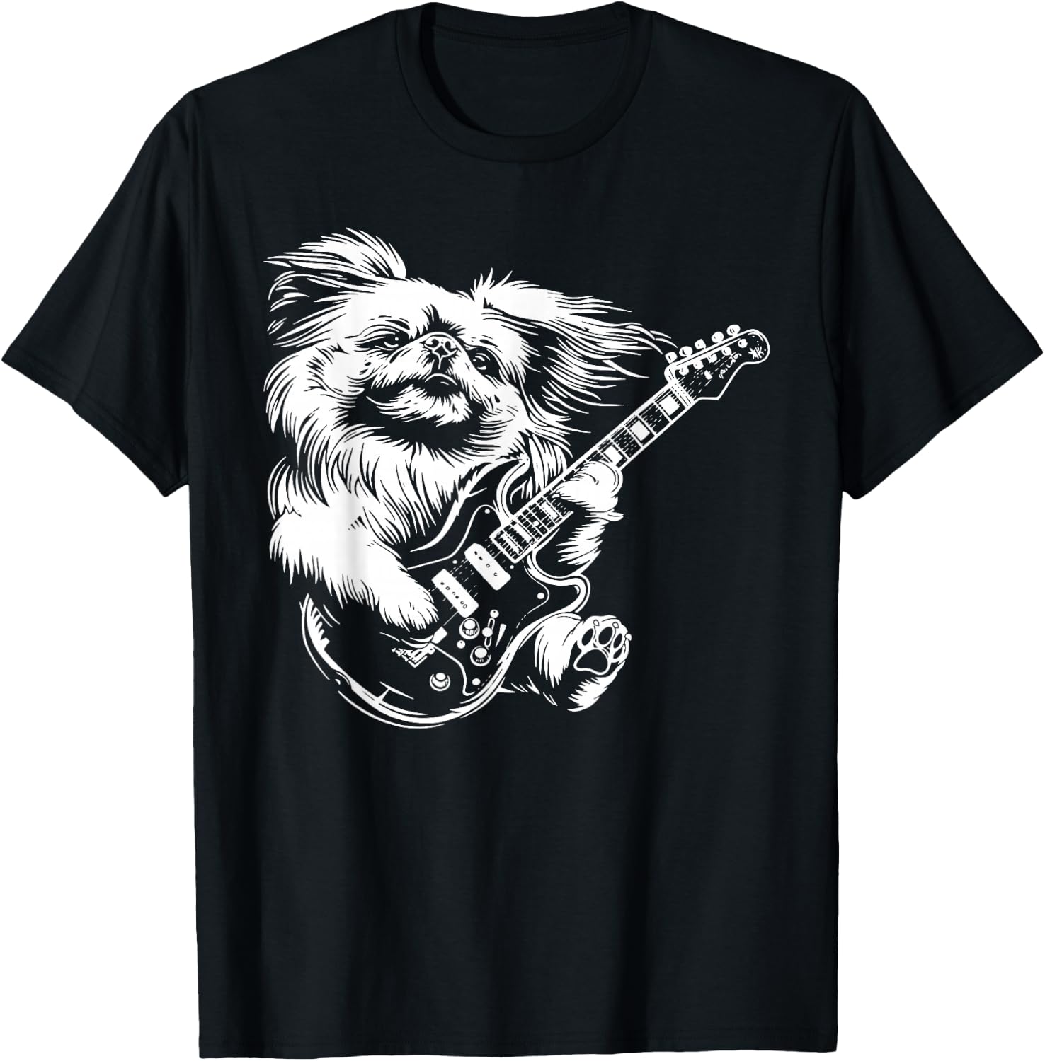 Dog Guitarist Guitar - Pekingese Dad Mom Men Women T-Shirt - T-Shirt | Black