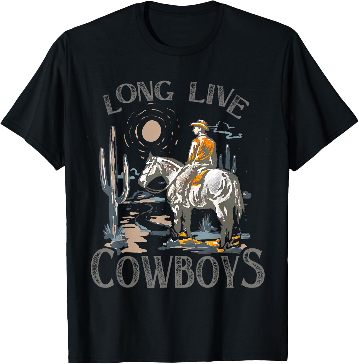 Retro Long Live-Cowboys Horse Rodeo Western, Farmer T-Shirt - T-Shirt | Black