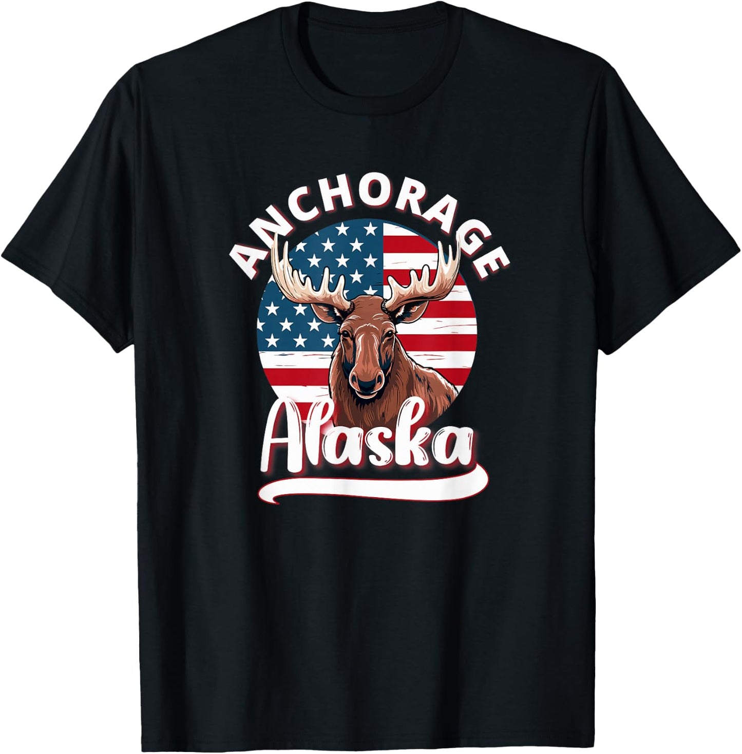 Anchorage Alaska Moose Viewing Alaskan Flag Hunting Souvenir T-Shirt - T-Shirt | Black