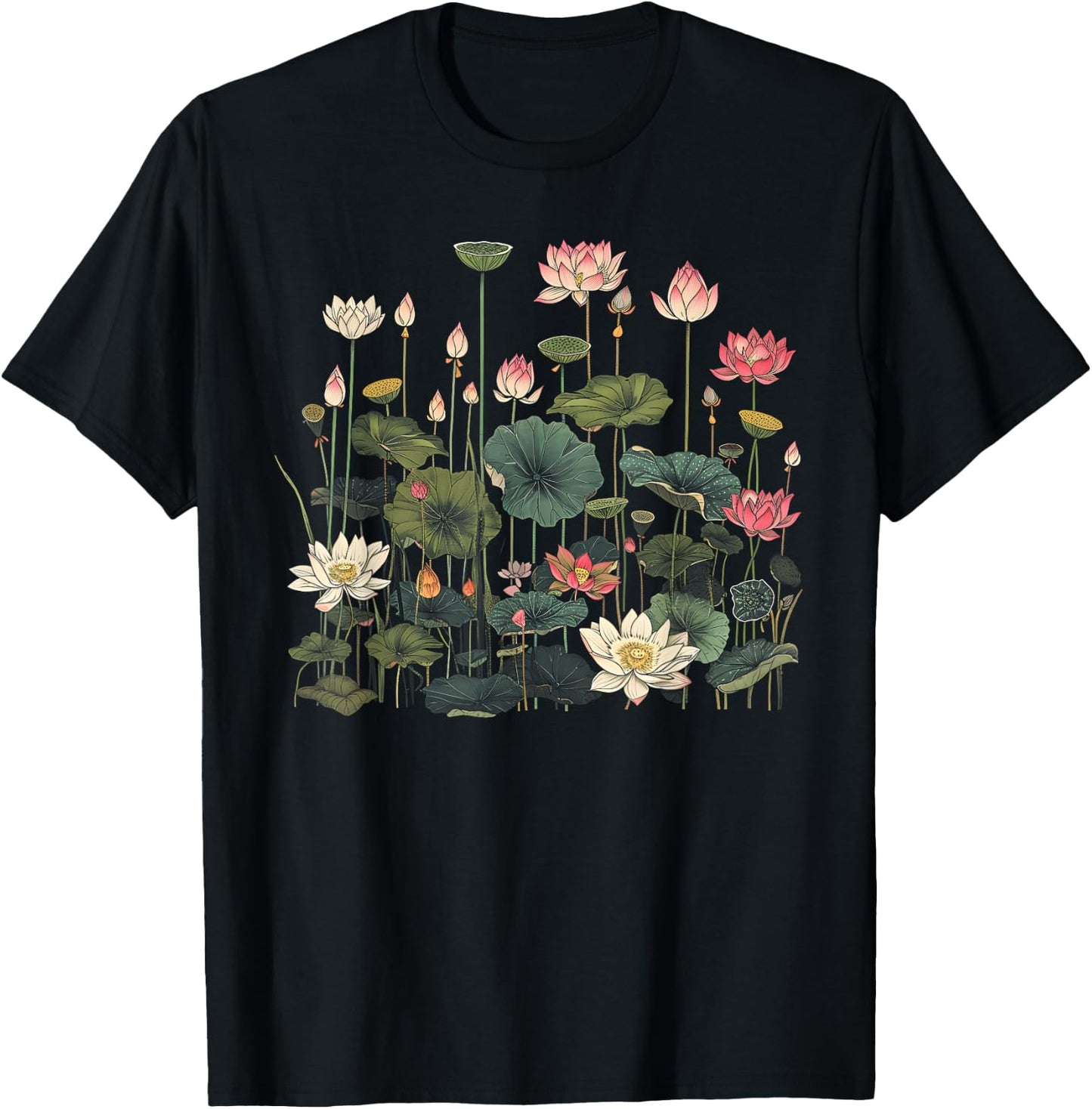 Vintage Botanical Lotus Flower Girl T-Shirt - T-Shirt | Black