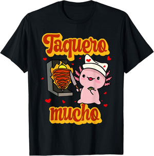 Taquero Mucho Cute Mexican Ajolote Valentines T-Shirt - T-Shirt | Black