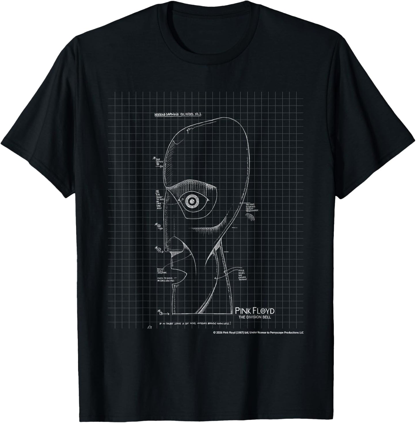 Pink Floyd The Division Bell Blueprint Head Diagram T-Shirt - T-Shirt | Black