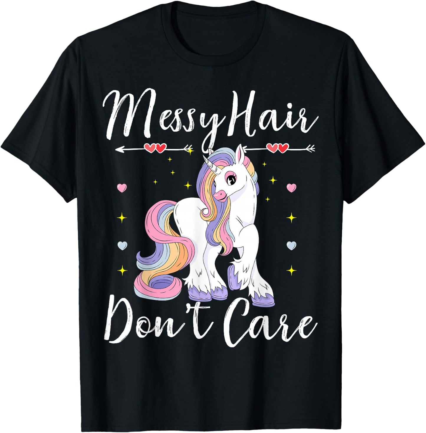 Messy Hair Don't Care Unicorn Lovers Messy Bun Hair Kids T-Shirt - T-Shirt | Black