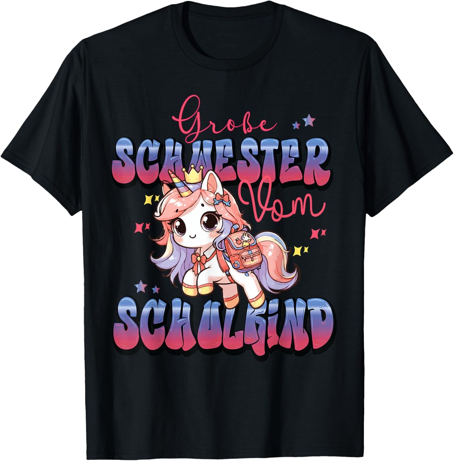 Süßes Einhorn Große Schwester von Schulkind Einschulung T-Shirt - T-Shirt | Black