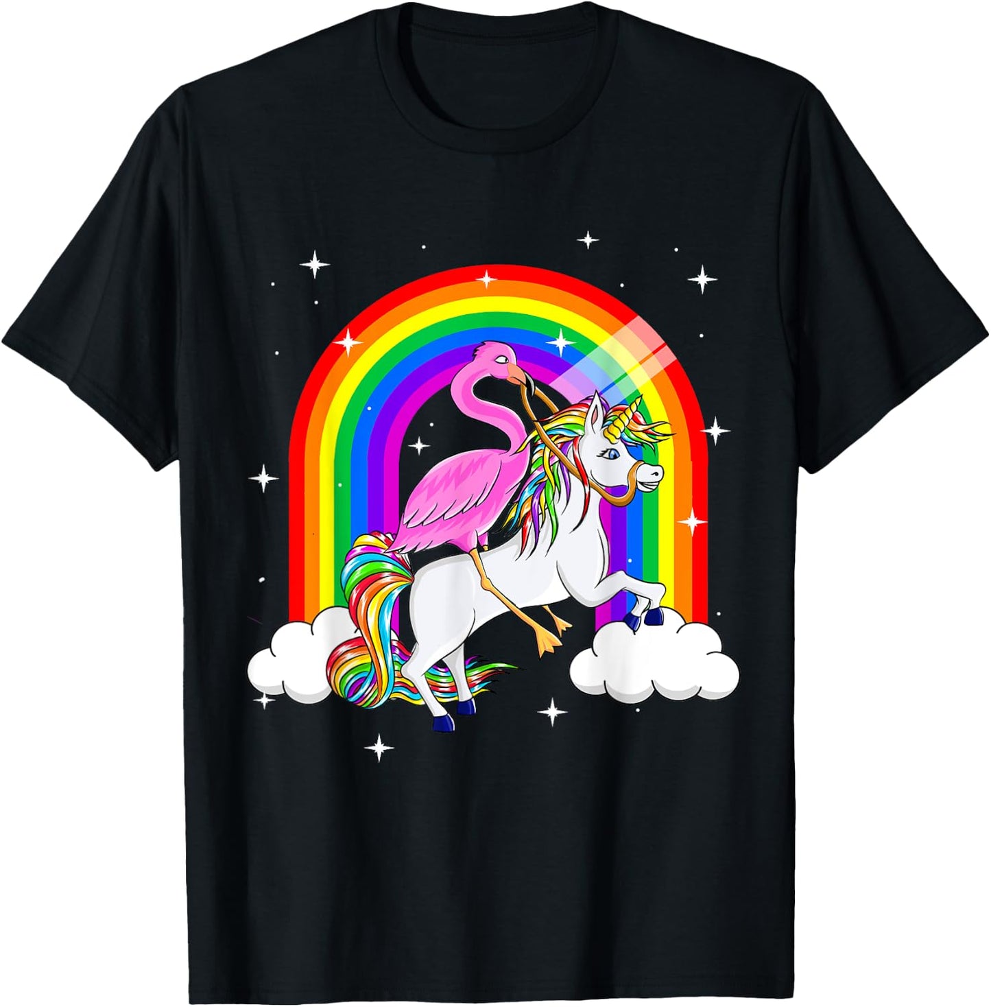 Flamingo Riding Unicorn Flamingo Gift Jokes Women T-Shirt - T-Shirt | Black