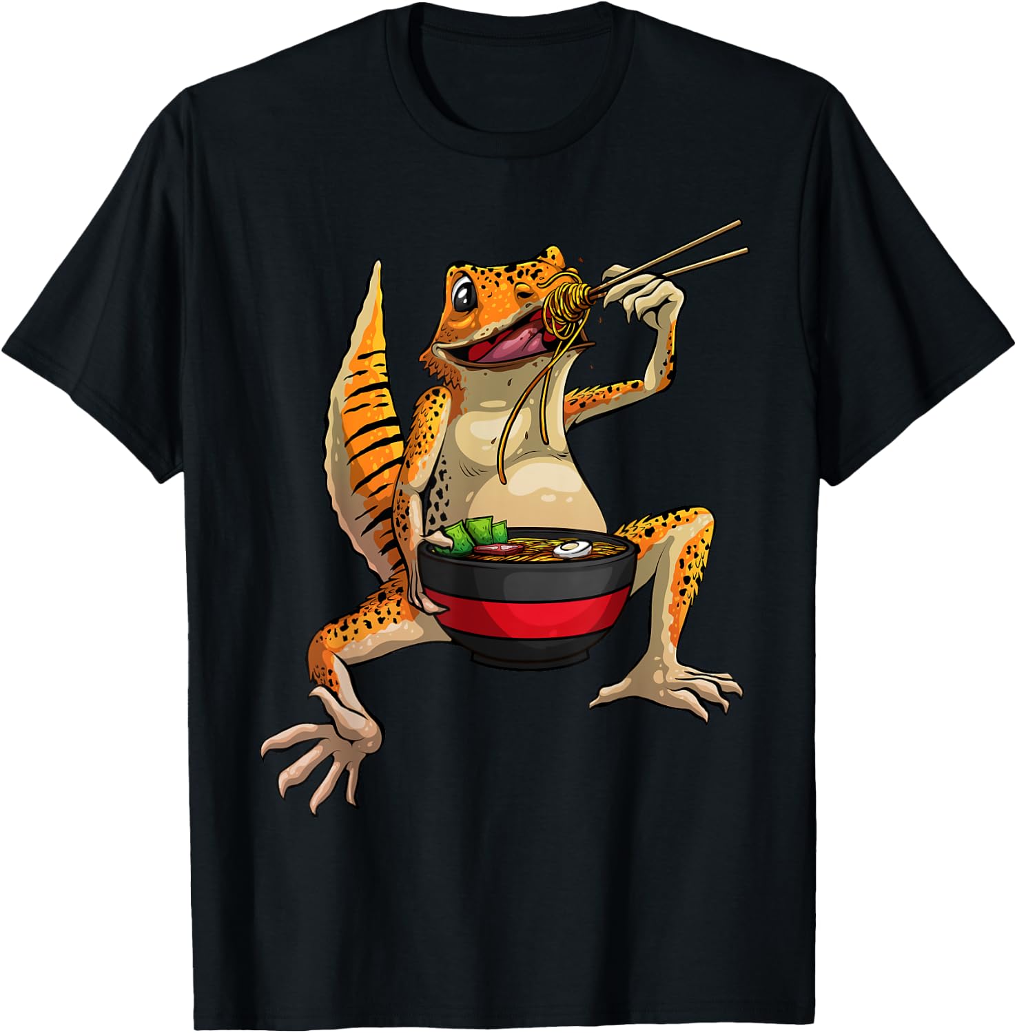 Best Leopard Gecko Women Lizard Reptile Ramen Food T-Shirt - T-Shirt | Black