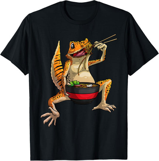 Best Leopard Gecko Women Lizard Reptile Ramen Food T-Shirt - T-Shirt | Black