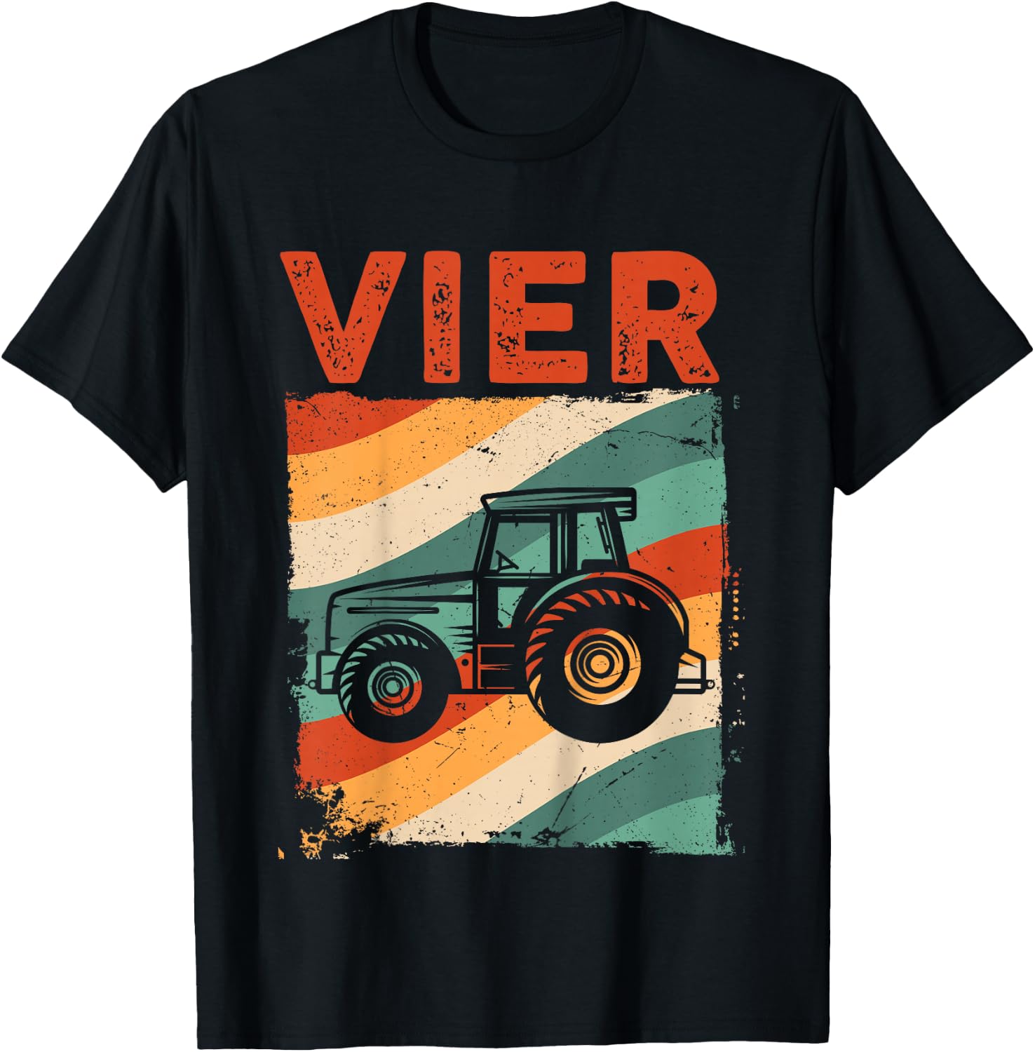 Children's 4th Birthday Retro Tractor Boy Tractor Farmer Kids , black, 80 T-Shirt - T-Shirt | Black