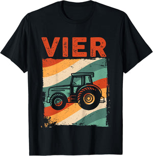Children's 4th Birthday Retro Tractor Boy Tractor Farmer Kids , black, 80 T-Shirt - T-Shirt | Black