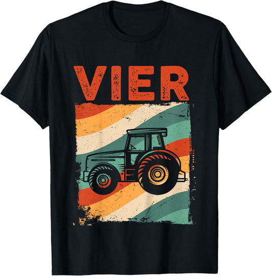 Children's 4th Birthday Retro Tractor Boy Tractor Farmer Kids , black, 80 T-Shirt - T-Shirt | Black