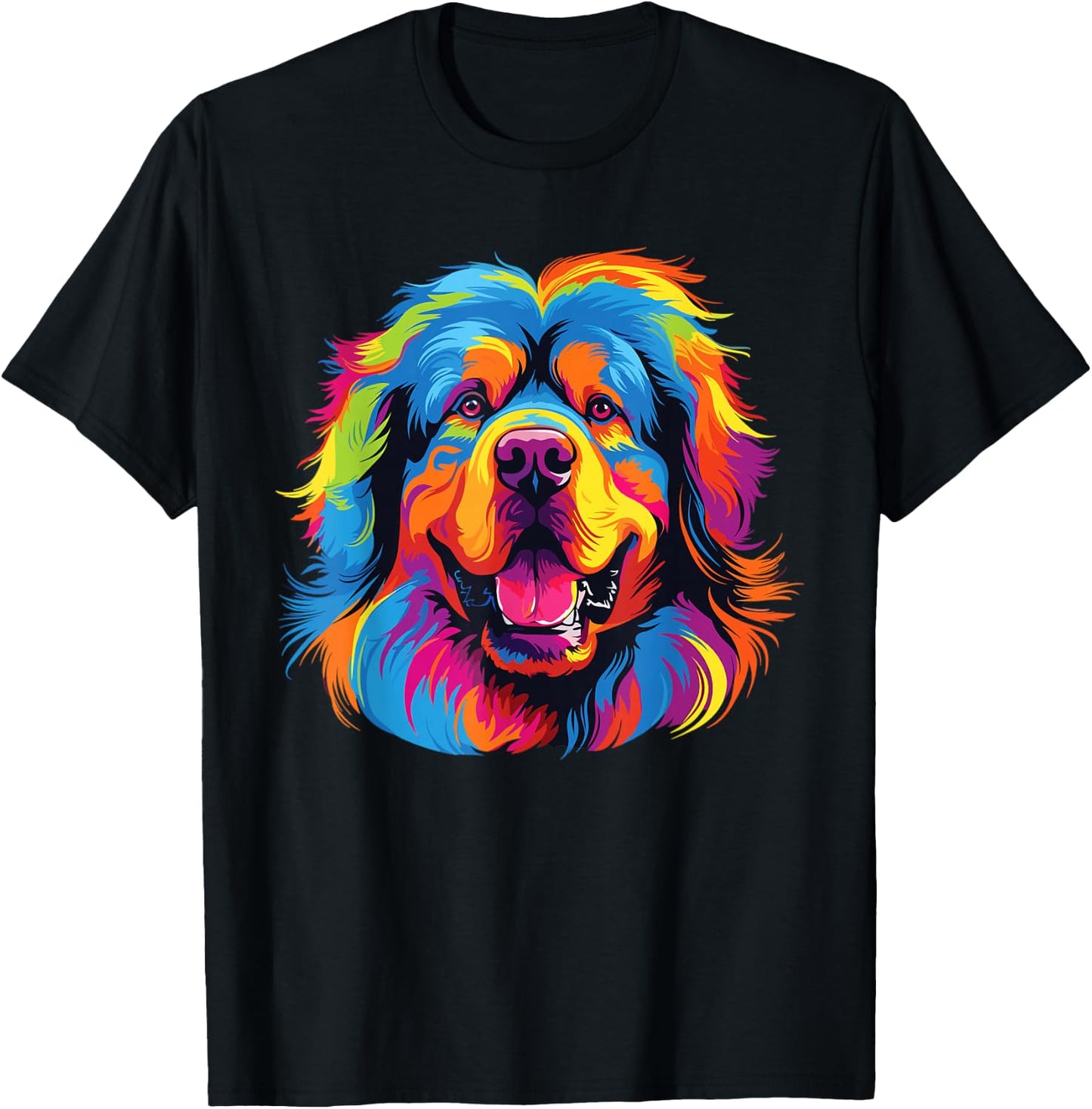 Retro Tibetan Mastiff Dog -Adult Tibetan Mastiff Dog Multicolor Watercolor Short Sleeve Small T-Shirt - T-Shirt | Black