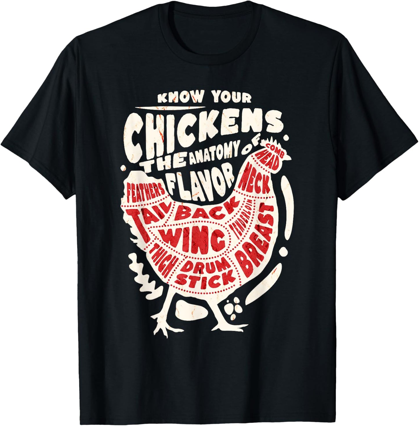 Know Your Chicken The Anatomy of Flavor Funny Rooster Design T-Shirt - T-Shirt | Black