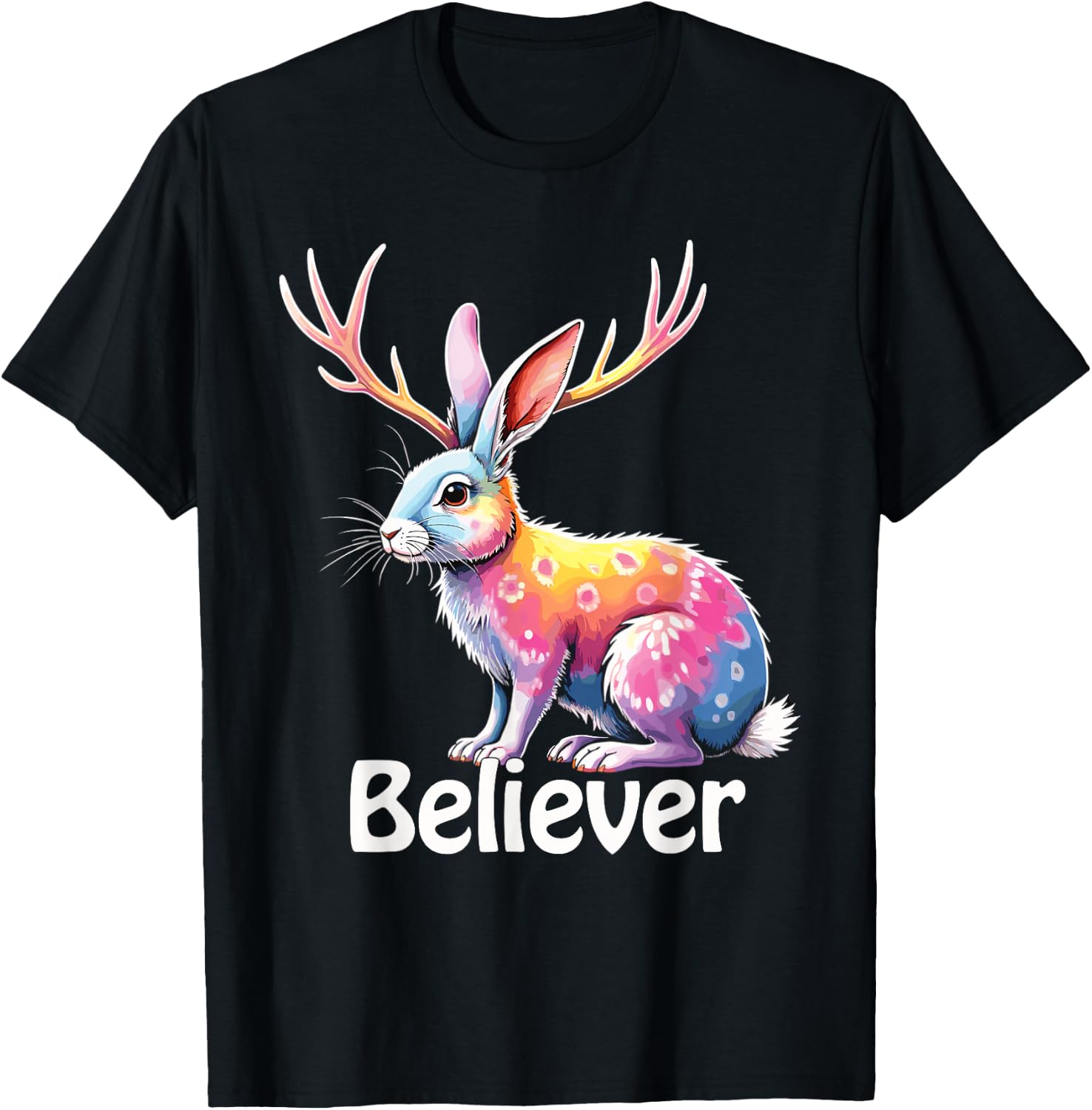 Jackalope Funny Cryptid Mythical Rabbit T-Shirt - T-Shirt | Black