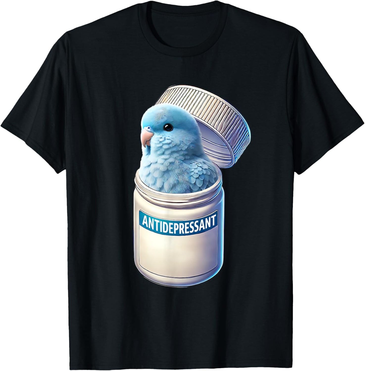 Funny Antidepressant Blue Parrotlet Parrot Lover Meme T-Shirt - T-Shirt | Black