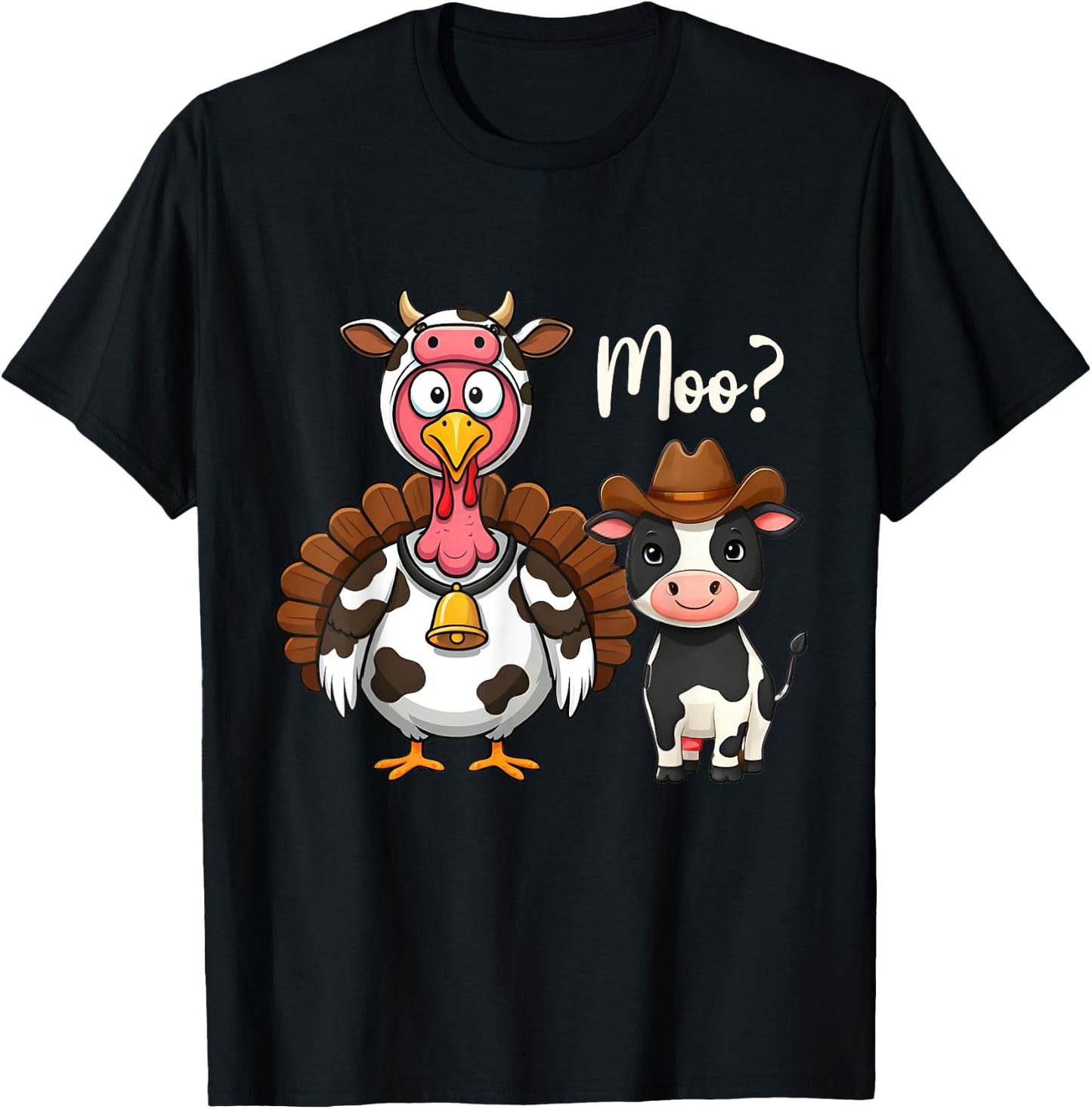 Turkey Moo Cow Funny Thanksgiving Cute Cow Costume T-Shirt - T-Shirt | Black
