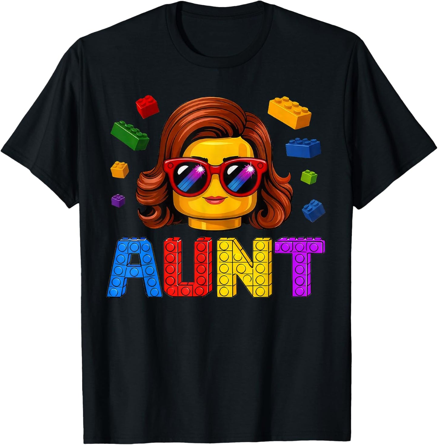 Family Aunt Master Builder Building Bricks Blocks MothersDay T-Shirt - T-Shirt | Black