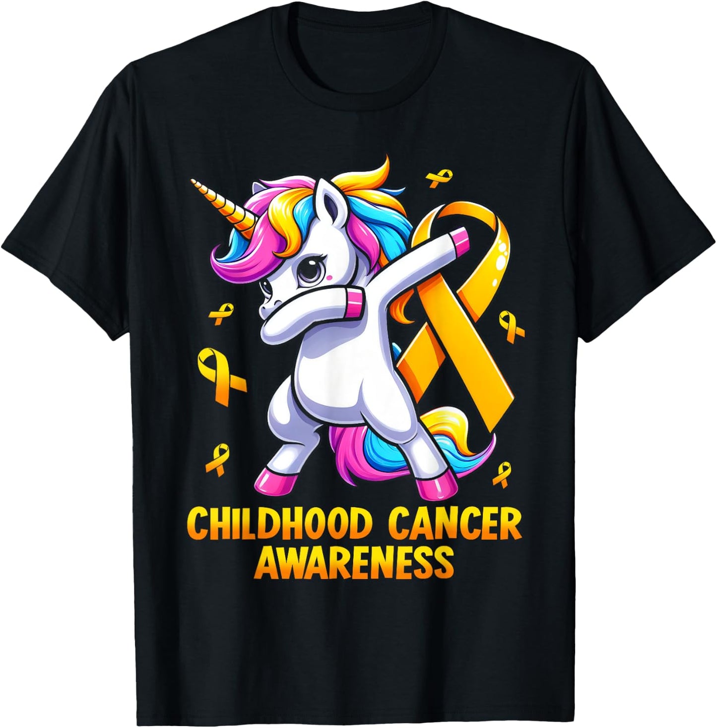 Unicorn Gold Ribbon Girls Childhood Cancer Awareness T-Shirt - T-Shirt | Black
