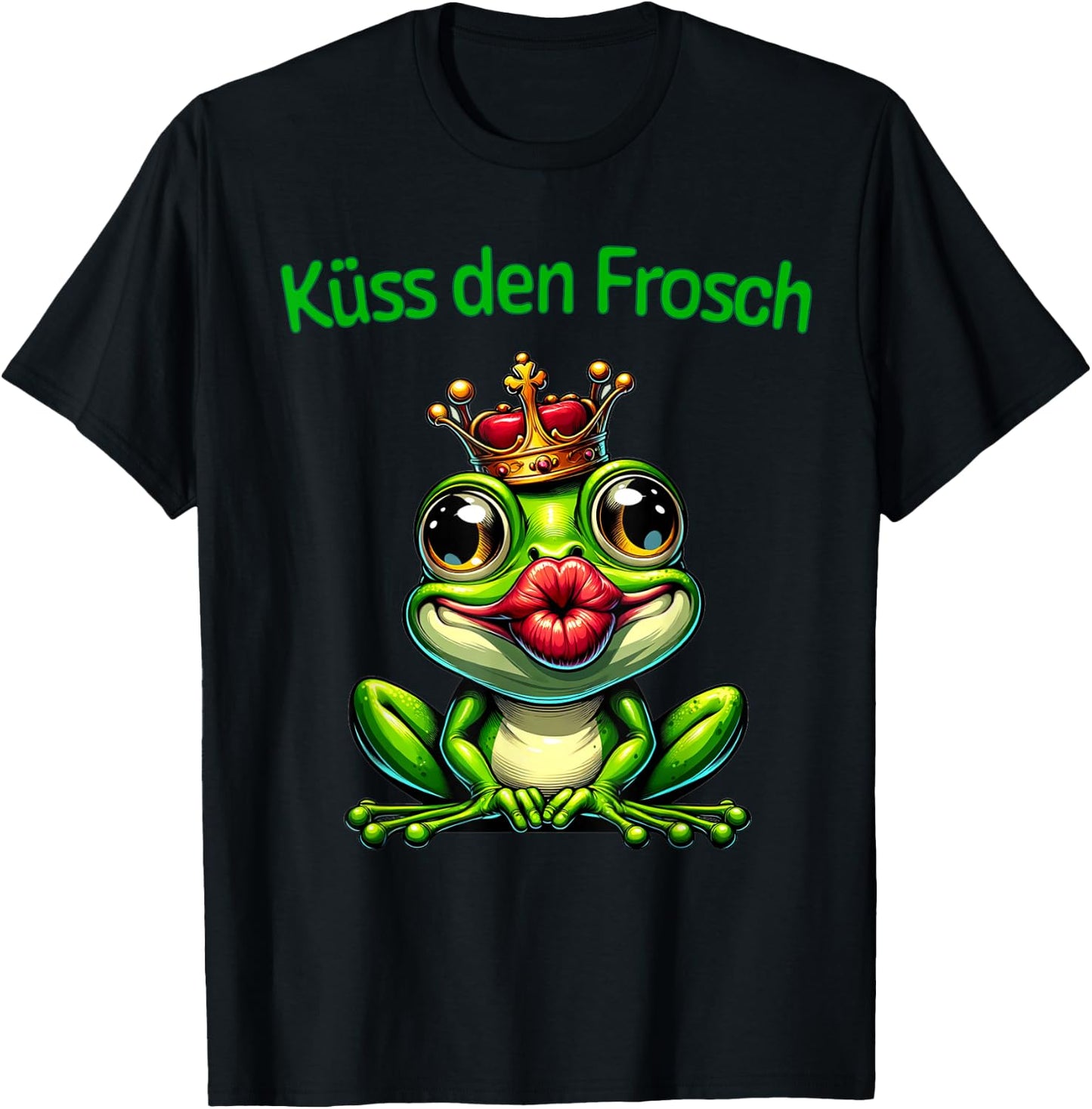Kiss the Frog | Frog with Crown Carnival , black T-Shirt - T-Shirt | Black