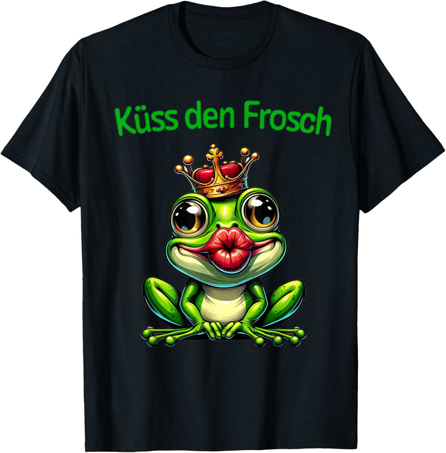 Kiss the Frog | Frog with Crown Carnival , black T-Shirt - T-Shirt | Black