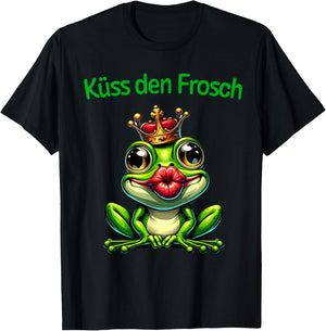 Kiss the Frog | Frog with Crown Carnival , black T-Shirt - T-Shirt | Black