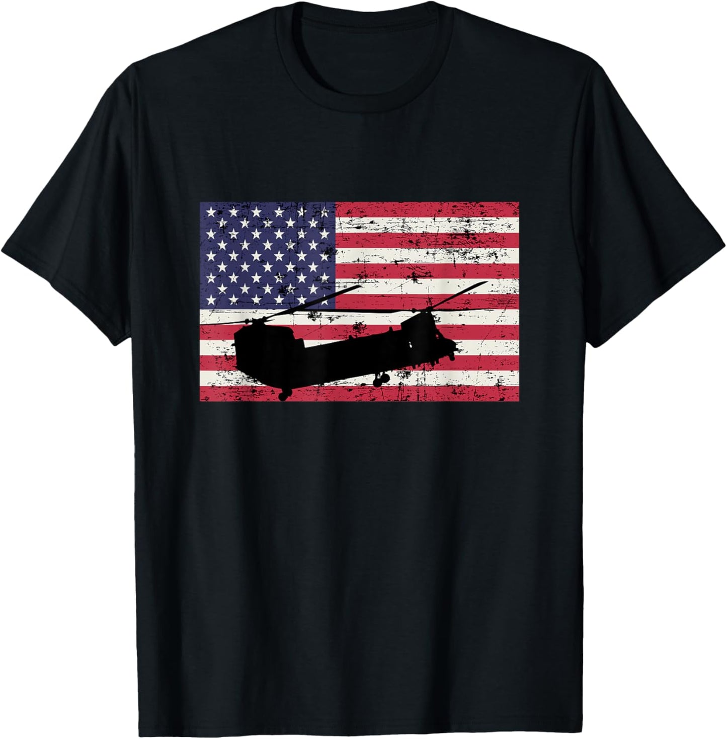 Patriotic CH-47 Chinook Helicopter American flag T-Shirt - T-Shirt | Black